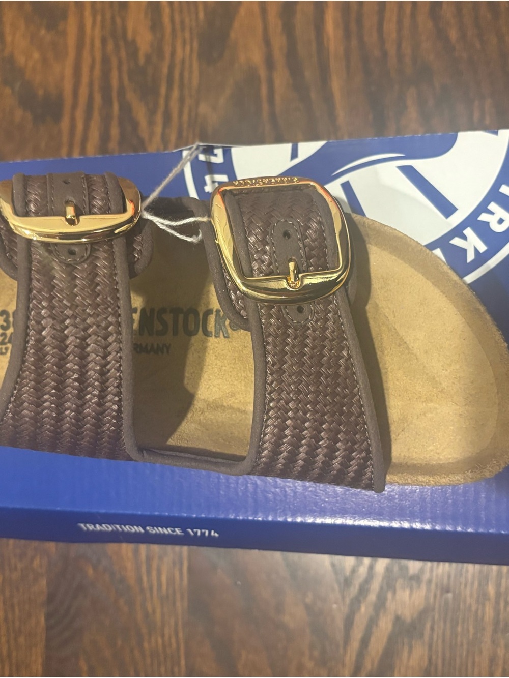 Birkenstock Women’s Brown Double Buckle Sandals with Gold Buckles - Picture 2 of 7